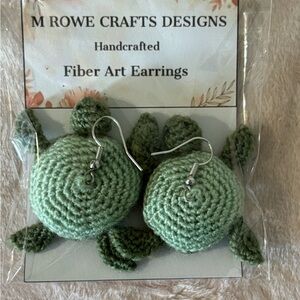 Handcrafted Crochet mini green seaTurtle Earrings